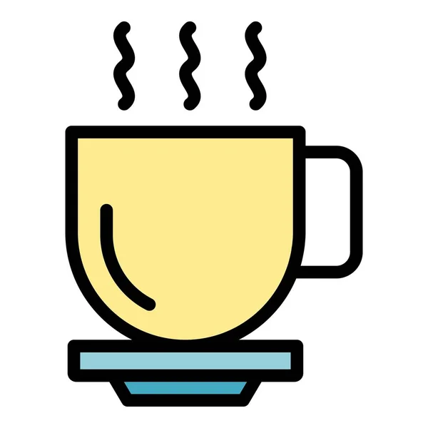 Hot Coffee Cup Pictogram Omtrek Vector Voedingswinkel Zakelijk Cafe Kleur — Stockvector