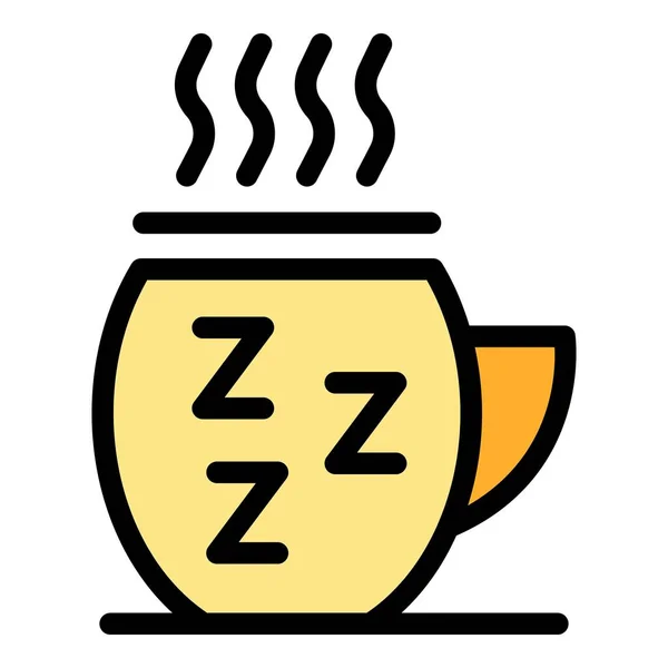 Nachts Kaffeetasse Symbol Umrissvektor Schlafsack Person Erwachsene Farbe Flach — Stockvektor