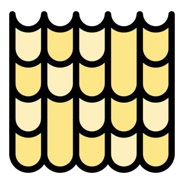 Metal çatı simgesi ana hat vektörü. Çatı ustası. Onarım işi rengi düz