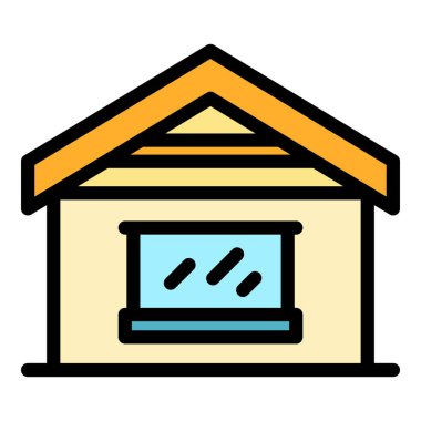 Yeni ev simgesi ana hat vektörü. Çatı tamiri. İnşaat işçisi rengi düz