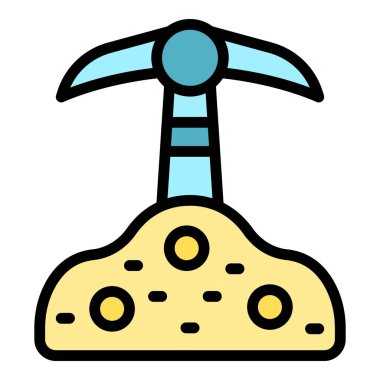 Kazma kazma simgesi ana hatları vektörü. Altın madeni. Altın ekipman rengi düz