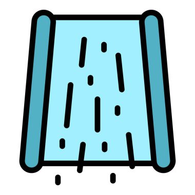 Altın madeni kaydırma ikonu ana hat vektörü. Oyun hazinesi. Kazı parası rengi düz