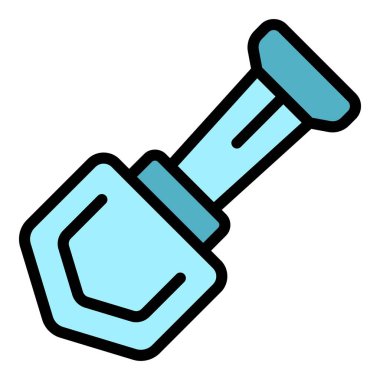 Benim kürek ikon ana hat vektörü. Altın taş. Araba madencisi rengi düz