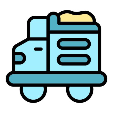 Mayın kamyonu ikonu ana hat vektörü. Altın külçesi. Madenci mücevher rengi düz