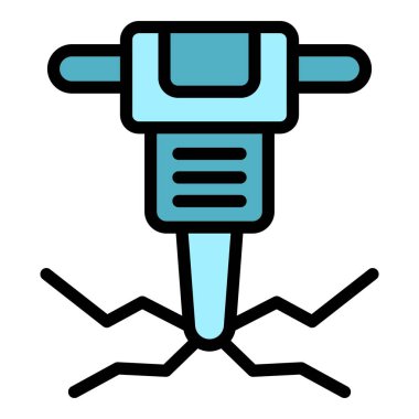 Çekiç matkap ikonu ana hat vektörü. Altın madeni. Taş arabasının rengi düz