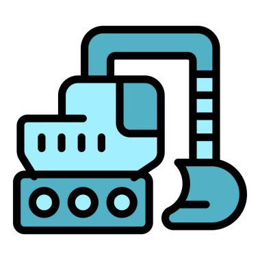 Mayın kazıcı simgesi ana hat vektörü. Altın madeni, kömür madencisi rengi düz.