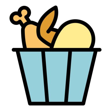 Et kutusu simgesi kızartma ana hatları vektörü. Tavuk yemeği. Sıcak yemek rengi düz