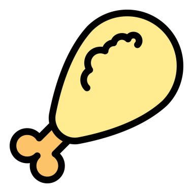 Tavuk ikonu ana hatları vektörü. Yemek külçesi. Hızlı et rengi düz