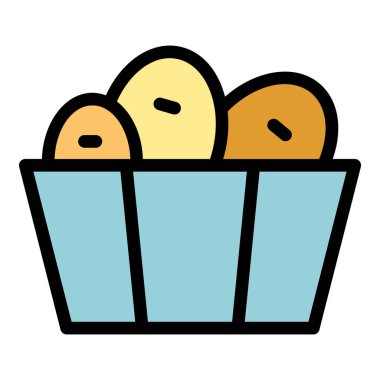 Et yemek ikonu ana hatları vektörü. Tavuk nugget. Lezzetli kutu rengi