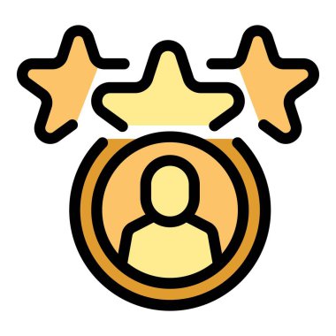 Yükselen yönetici simgesi ana hatları vektörü. İşçi raporu. Başarı kişisinin rengi düz