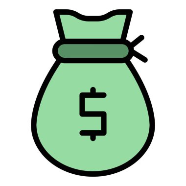 Para çantası ikonu ana hat vektörü. Kişisel kredi. Ödeme nakit rengi düz