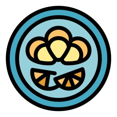 Hırvatistan deniz gıda ikonu ana hatları vektörü. Şehir silüeti. Seyahat turizmi düz