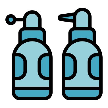 Diş spreyi ikonu ana hatları vektörü. Dişçi bakımı. Sihirli bakım rengi düz