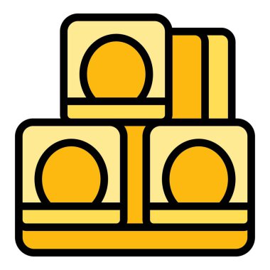 Ev içi kedi ikonu ana hatları vektörü. Evcil hayvan yatağı. Mobilya dükkanı rengi düz