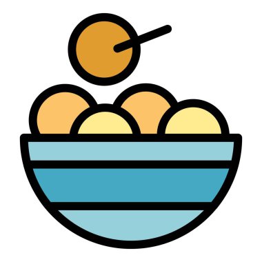 Croquette Bowl ikonu ana hatları vektörü. Kızarmış patates. Et rengi domuz eti.