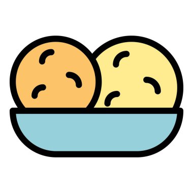 Yemek kroket ikonu ana hatları vektörü. Patates topu. Peynir domuz eti rengi düz