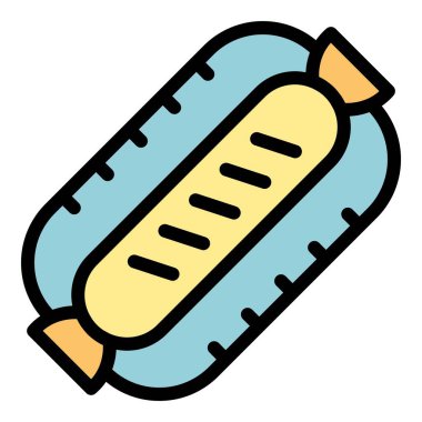 Bavyera sosis ikonu ana hatları vektörü. Alman yemeği. Bira fincanı rengi düz