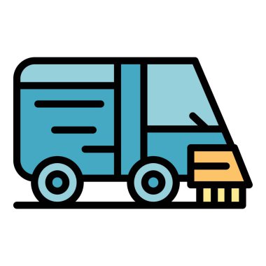 Temizleme makinesi simgesi ana hatları vektörü. Yol kamyonu. Daha temiz çöp rengi