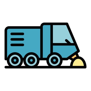 Kanalizasyon kamyonu ikonu ana hat vektörü. Road Caddesi. Temizleyici makine rengi düz