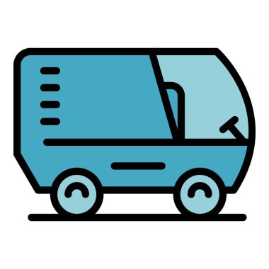 Temizleyici simgesi ana hatları vektörü temizleniyor. Sokak makinesi. Atık araç rengi düz