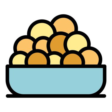 Katmandu gıda ikonu ana hatları vektörü. Şehir yolculuğu. Asya tibet rengi düz