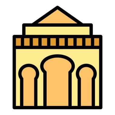 Anıt oluşturma ikonu ana hatları vektörü. Skyline şehri. Kazablanka peyzaj rengi düz