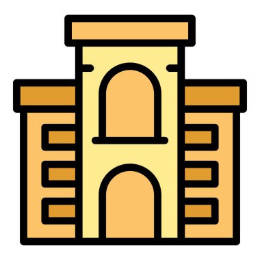 Afrika bina ikonu ana hat vektörü. Afrika seyahati Harita pul rengi düz