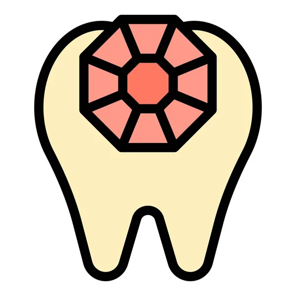 Umrissvektor Mit Edelsteinsymbolen Zahnjuwel Zahnarztbehandlung Farbe Flach — Stockvektor