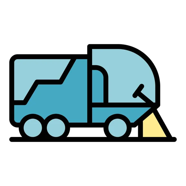 Umrissvektor Für Die Kehrmaschine Street Truck Müllmaschine Farbe Flach — Stockvektor