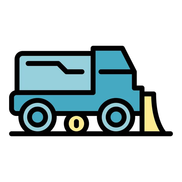 Ikona Zamiatarki Odpadów Wektor Zarysu Ciężarówka Czystszy Kolor Maszyny Płaskie — Wektor stockowy