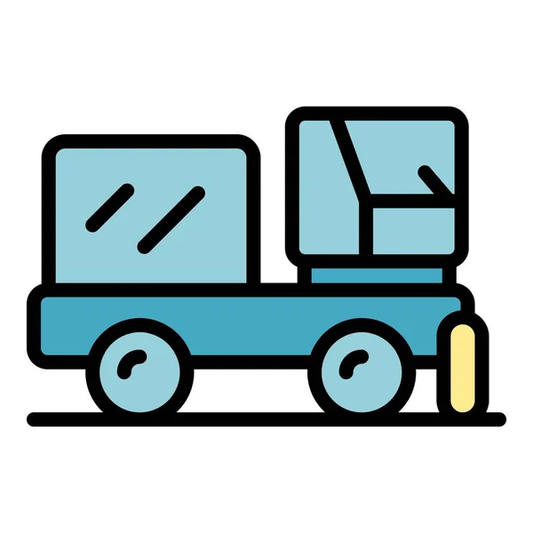 アーバンスイーパートラックアイコンアウトラインベクター ストリートクリーニング 機械廃棄物の色フラット — ストックベクタ