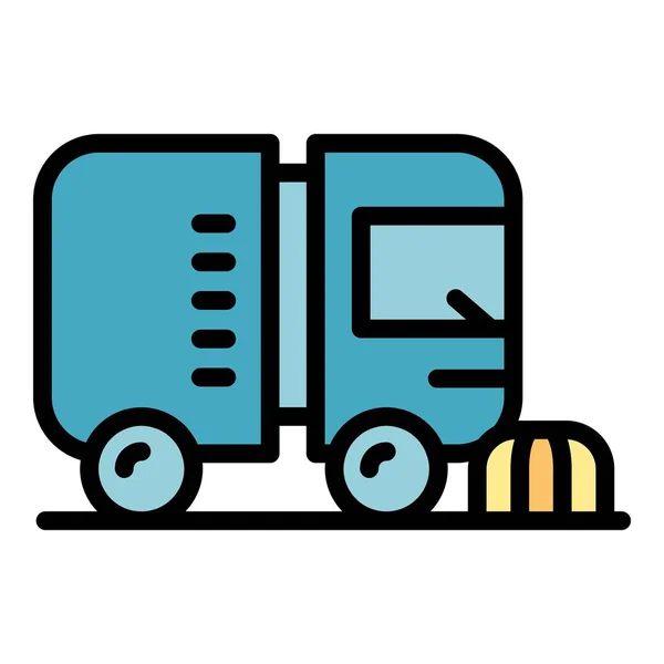 Umrissvektor Für Saubere Lkw Symbole Straßenreinigung Farbe Der Asphaltmaschine Flach — Stockvektor