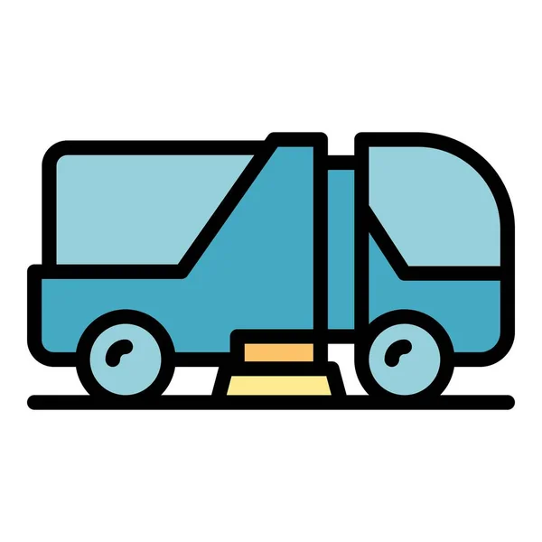 汚れたマシンアイコンのアウトラインベクター ストリートトラック クリーナー自治体の色フラット — ストックベクタ