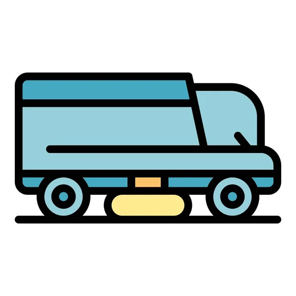 Straßenfeger Icon Umrissvektor Lastkraftwagen Maschine Kommunale Farbe Flach — Stockvektor