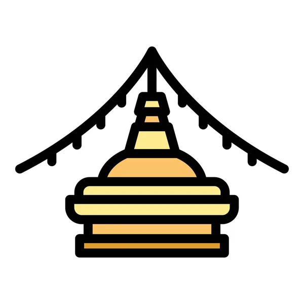 Kathmandu Stupa Ícone Contorno Vetor Horizonte Nepal Landmark Cultura Cor — Vetor de Stock