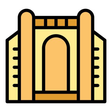 İkona ana hatları vektörü oluşturuluyor. Şehir silüeti. Piyasa modern renk düz