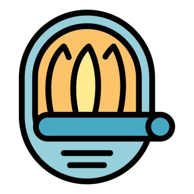 Balık konservesi ikon ana hatları vektörü. Yağ yiyecekler. Deniz okyanusu rengi düz