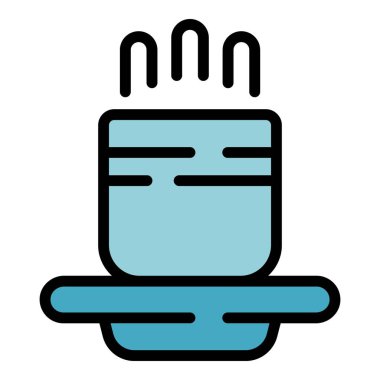 Japonya fincan ikonu ana hatlı vektör içiyor. Japon yemeği. Asya pirinç rengi düz