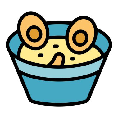 Yumurta çorbası ikonu ana hatları vektörü. Japon yemeği. Mutfak menüsü rengi düz