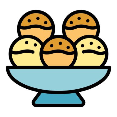 Et topları ikon ana hatları vektörü. Menü mutfağı. Restoran pirinç rengi düz.