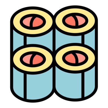 Suşi yuvarlama ikonu ana hatları vektörü. Yemek Japonya 'sı. Asya gıda rengi düz