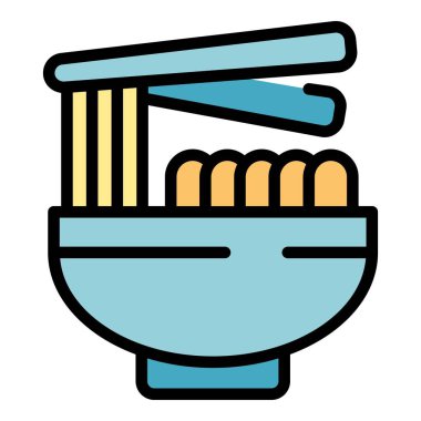 Erişte çorbası ikonu ana hatları vektörü. Japon yemeği. Asya restoranı rengi düz