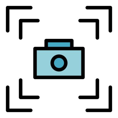 Kamera ikonu dış hat vektörüne odaklan. Ekran görüntüsü. El enstantane rengi düz