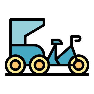 Endonezya trishaw simgesi ana hat vektörü. Eski bisiklet. Asya araba rengi düz