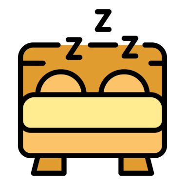 Uyuyan yatak odası ikonu ana hatları vektörü. Sabah yemeği. Çalışma rengini yumuşat