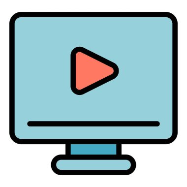 Video oynatıcı simgesi ana hatları vektörü. Yatak kahvesi. Sabah içkisi rengi düz