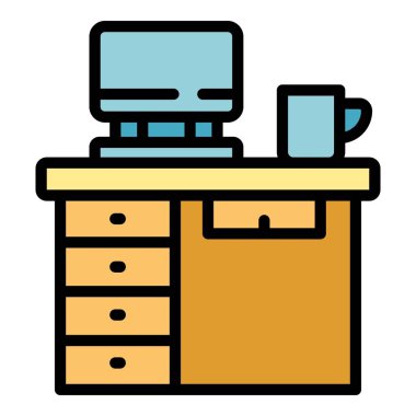 Masaüstü kahve kupası taslak vektörü. Kahvaltılık yemek. Ev çayı rengi düz