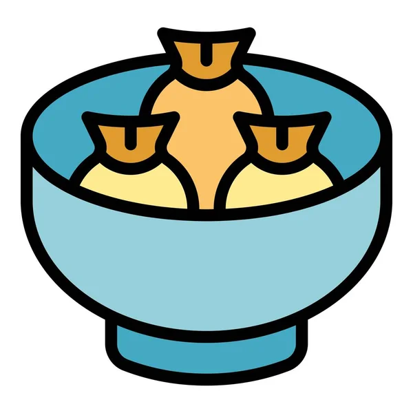 Вектор Контура Пищевой Миски Японская Еда Азиатский Цвет Еды — стоковый вектор