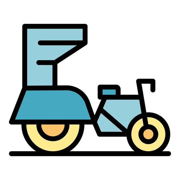 Myanmar Trishaw图标轮廓向量 旧自行车 亚洲车色扁平 — 图库矢量图片