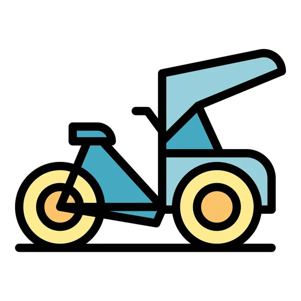 Китайский Вектор Контура Иконки Тришо Старый Велосипед Цвет Машины Рикшоу — стоковый вектор